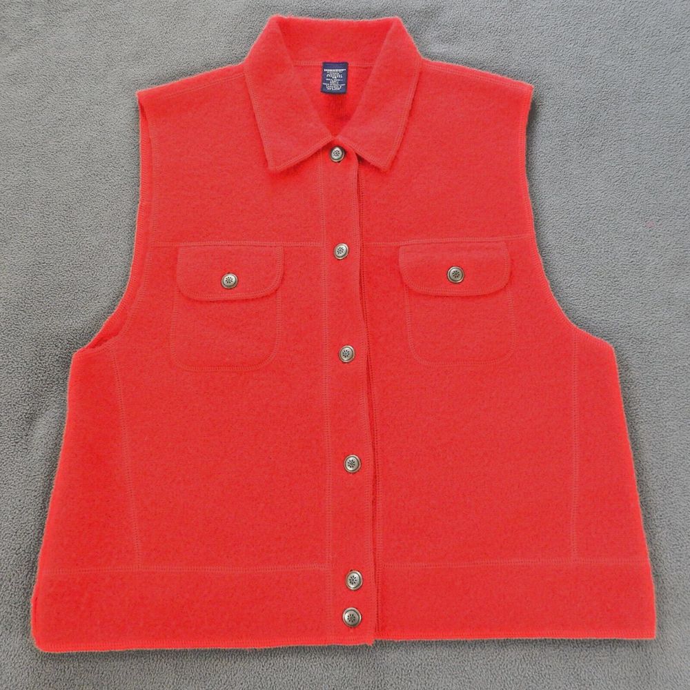 Lands End Womens Vest Size 14 Red 100% Wool Pockets Button Collar Sleeveless